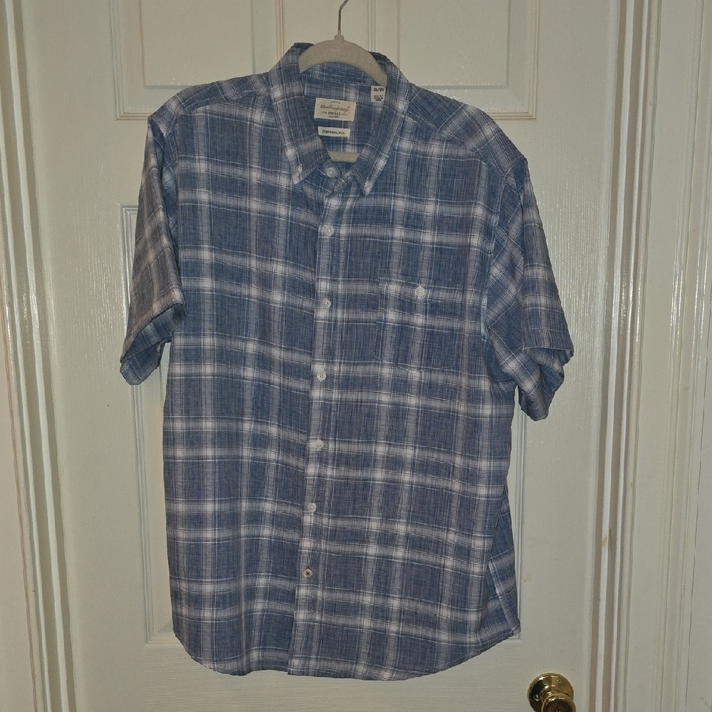 Weatherproof Blue and White‎ Plaid Men's Shirt